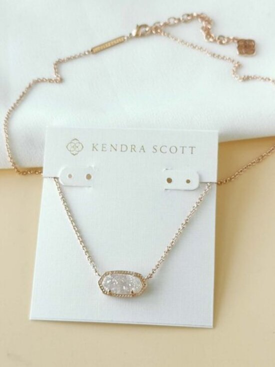 Kendra Scott Elisa Pendant Necklace Rose Gold White Drusy - Picture 2 of 3